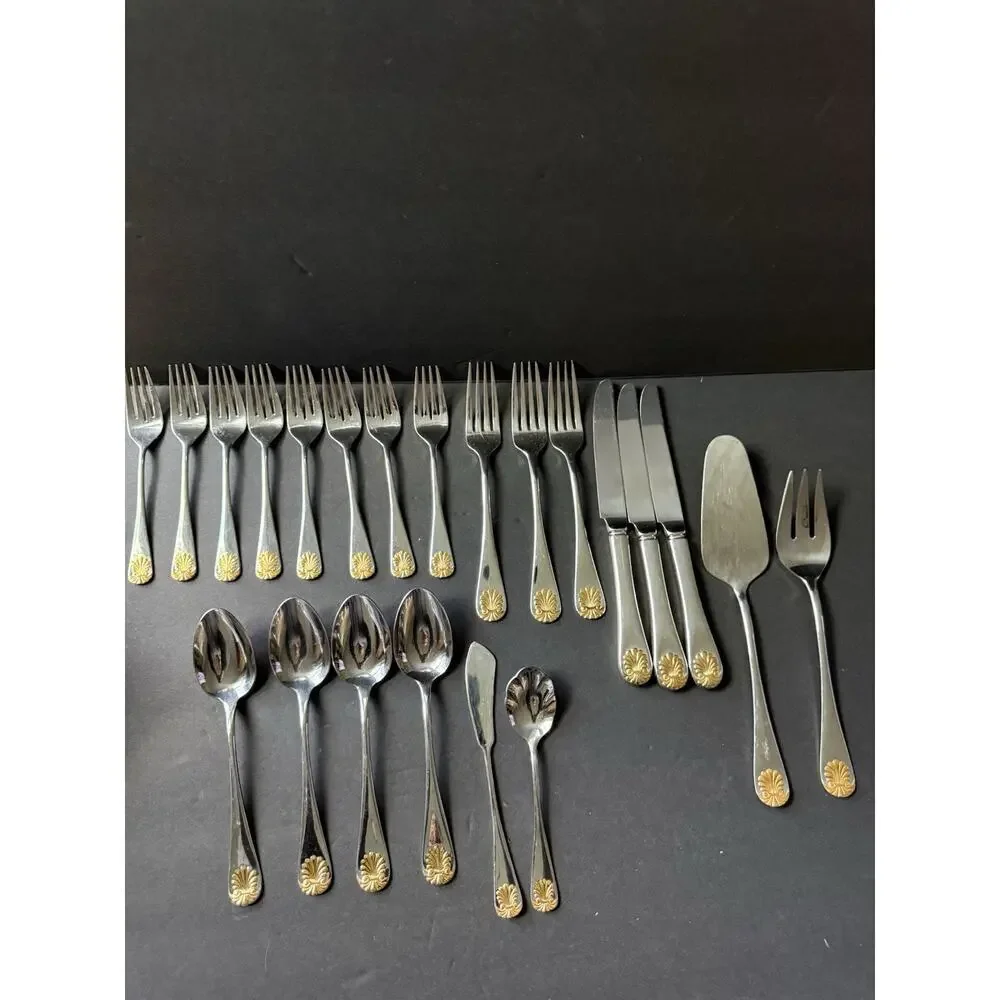 Supreme By Towle Flatware Stainless Steel Gold Accent Tableware Serving Set (22)